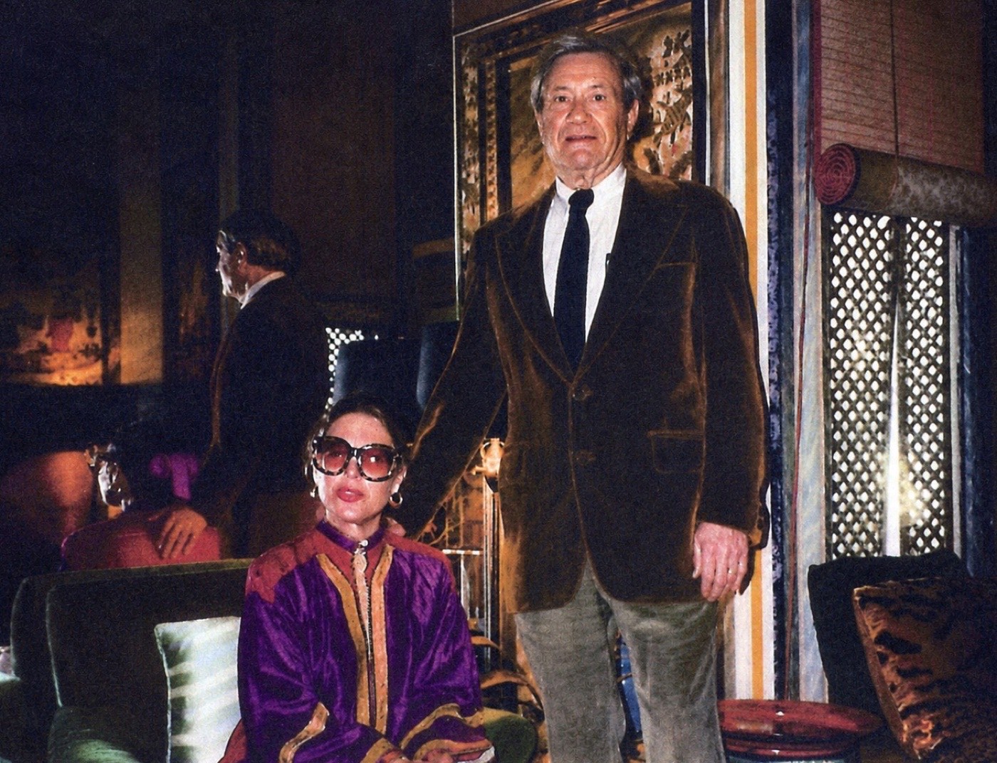 Frank and Jinx Lobdell at the home of designer Tony Duquette, 1996