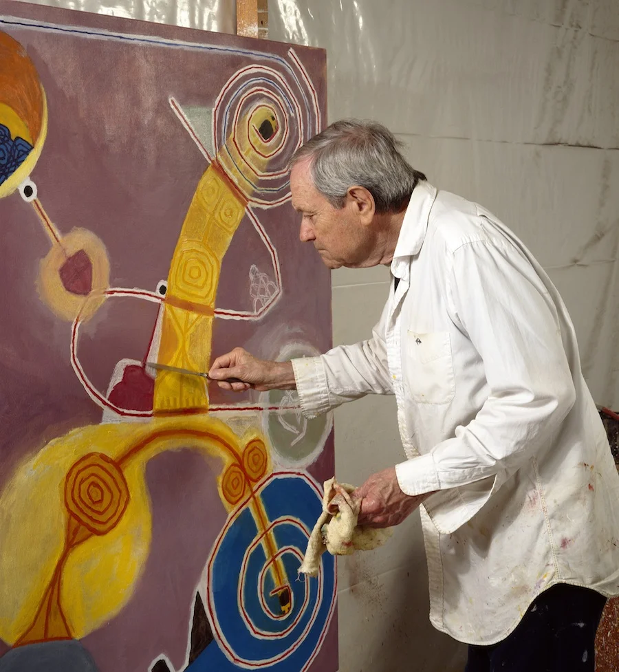 Frank Lobdell painting in his studio